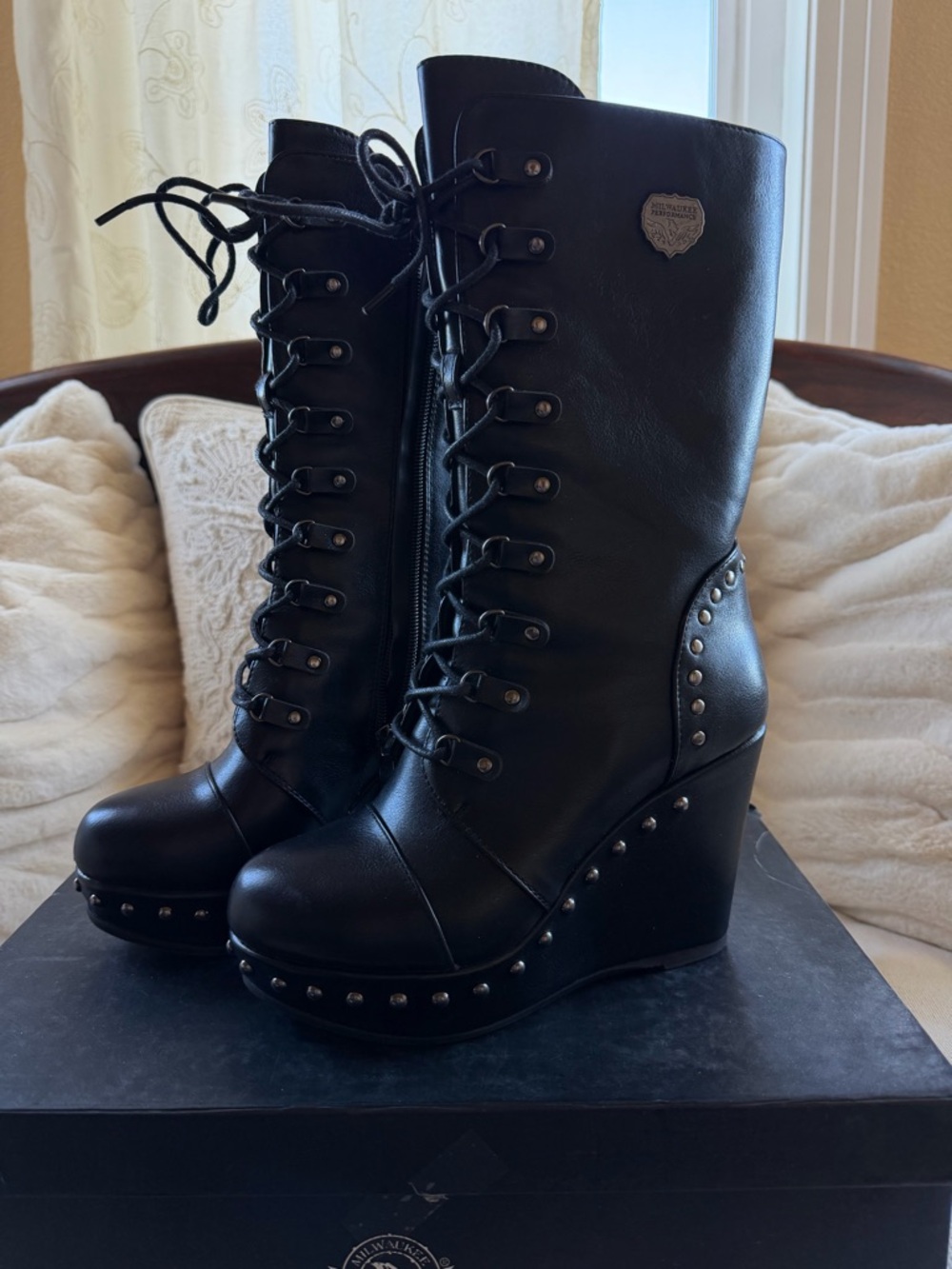 Milwaukee Performance Wedge Lace-Up Platform Boots - Black